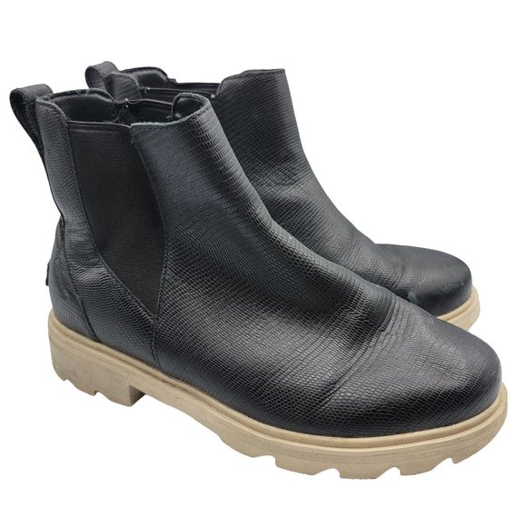 Sorel Lennox Chelsea Womens 8.5 Waterproof Boots Black Chalk Pull On Shoes - Picture 1 of 12